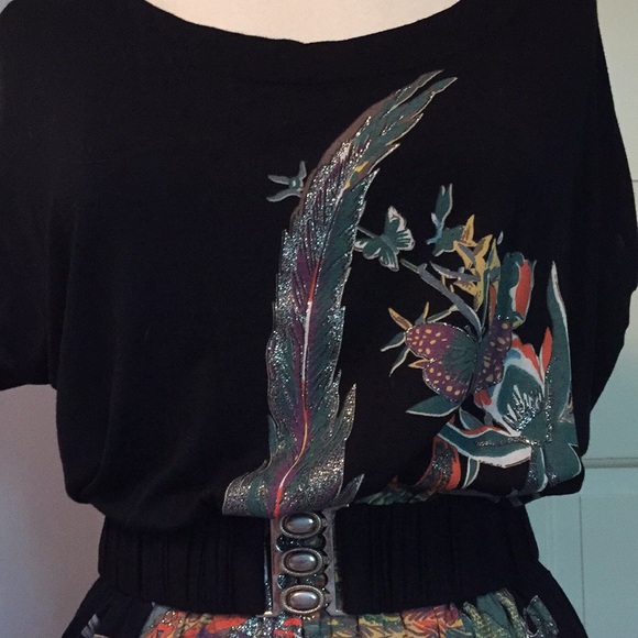 Black cotton screen printed short-sleeve dress - Picture 6 of 8